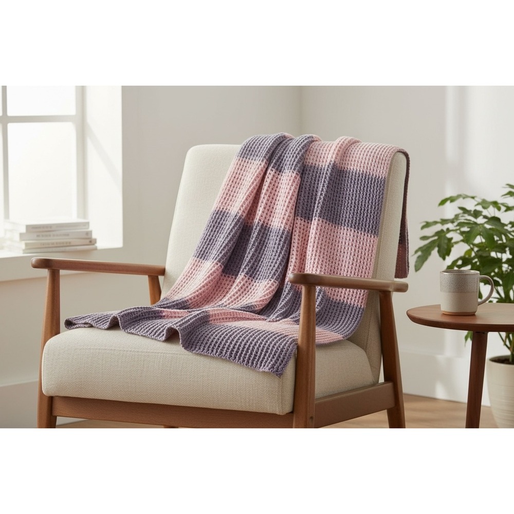 Afghan Pink & Purple Stripes Blanket Handmade‎ Large